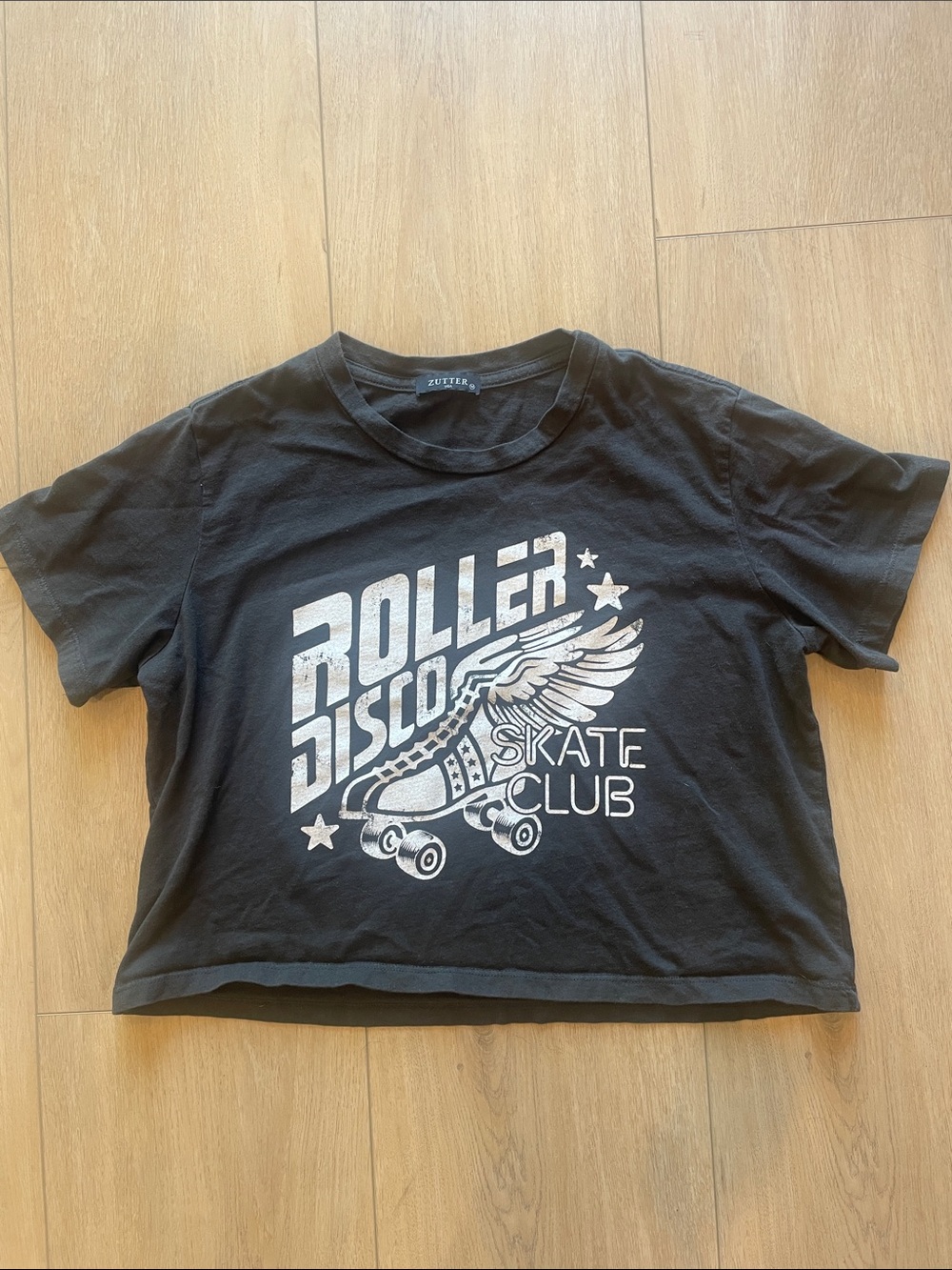 Cropped Black 'Roller Disco Skate Club' Graphic Tee